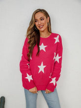 Load image into Gallery viewer, Star Round Neck Dropped Shoulder Sweater