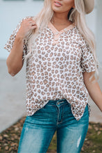 Load image into Gallery viewer, Leopard Buttoned Short Flounce Sleeve T-Shirt