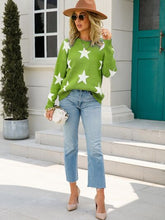 Load image into Gallery viewer, Star Round Neck Dropped Shoulder Sweater