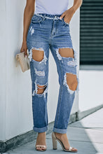 Load image into Gallery viewer, Distressed Frayed Trim Straight Leg Jeans