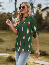 Load image into Gallery viewer, Printed Frill Notched Roll-Tab Sleeve Blouse