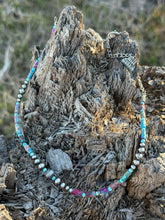 Load image into Gallery viewer, Corrugated Silver Pearl and Jasper Barrel Bead Necklace
