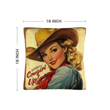 Load image into Gallery viewer, Vintage Cowgirl Up Throw Pillow Case 18 x 18 Made in America
