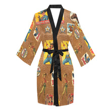 Load image into Gallery viewer, Vintage Cowgirl Collage Kimono Satin Robe
