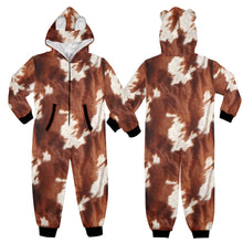 Load image into Gallery viewer, Big Kids Cow Print Pajama Hooded Onesie
