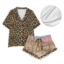 Load image into Gallery viewer, Baha Ranch Retro Pop Western Leopard Desert Cowgirl Satin Pajamas
