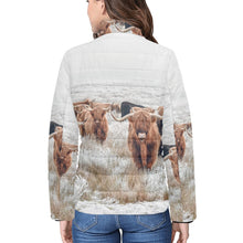 Load image into Gallery viewer, Highland Cow Herd Women&#39;s Puffy Bomber Jacket
