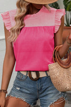 Load image into Gallery viewer, Ruffled Color Block Round Neck Blouse
