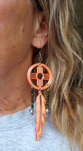 Load image into Gallery viewer, 3D print Lightweight Orange New Mexico Zia Feather Dream Catcher Earrings Made in America
