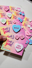 Load image into Gallery viewer, Bag of 25 -Boutique 3d Printed Package Inserts  Candy Message Heart Pins or Earrings Made in America
