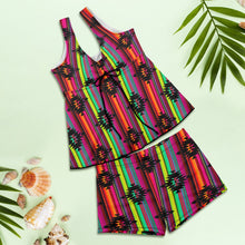 Load image into Gallery viewer, Neon Aztec Tankini &amp; Boy Shorts Swim Set
