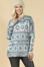 Load image into Gallery viewer, Smoky Mountain Gray Aztec Print Tunic with Pockets Made in America
