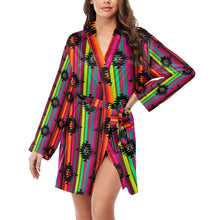Load image into Gallery viewer, Neon Aztec Women's Long Sleeve Belted Satin Feel Dressing Lounge Robe
