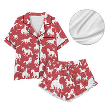 Load image into Gallery viewer, Red Bronc Satin Ruffle Western Pajama Set
