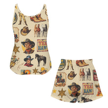 Load image into Gallery viewer, Baha Ranch Vintage Cowboy Collage Pajama Lounge Tank Shorts Set Made in America
