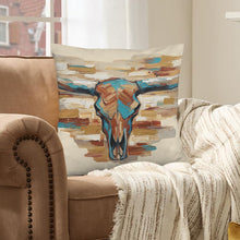 Load image into Gallery viewer, Baha Ranch Painted Tan Longhorn Velvety Soft Pillow Case Made in America
