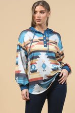 Load image into Gallery viewer, Blue Mountain Turquoise Aztec Lightweight Hoodie Made in America

