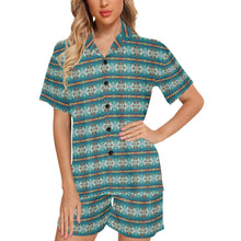 Load image into Gallery viewer, Teal Aztec Women&#39;s Western Pajama Set
