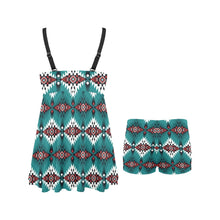 Load image into Gallery viewer, Teal Aztec Swim Dress &amp; Shorts Set
