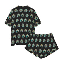 Load image into Gallery viewer, Turquoise Naja Black Western Satin Pajama set
