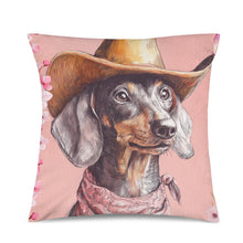 Load image into Gallery viewer, Baha Ranch Cowgirl Dachsund  Velvety Soft Throw Pillow Case Made in America
