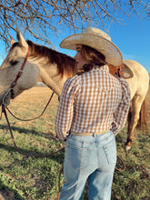 Load image into Gallery viewer, The Tan Gingham Pearl Snap Top-BEST SELLER
