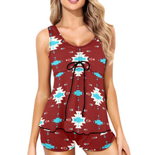 Load image into Gallery viewer, Burgandy Aztec Tankini &amp; Boy Shorts Swim Set
