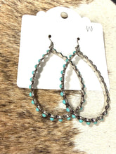 Load image into Gallery viewer, Faux Turquoise Beaded Teardrop Hoop Earrings – Silver Western Cowgirl Dangle Earrings
