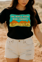 Load image into Gallery viewer, The World Needs More Cowboys Kids–Adult Gildan Black Shirt – Graphic Tee, Long Sleeve &amp; Crewneck.
