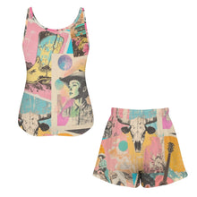 Load image into Gallery viewer, Baha Ranch Pop Western Collage Pajama Lounge Tank Shorts Set Made in America
