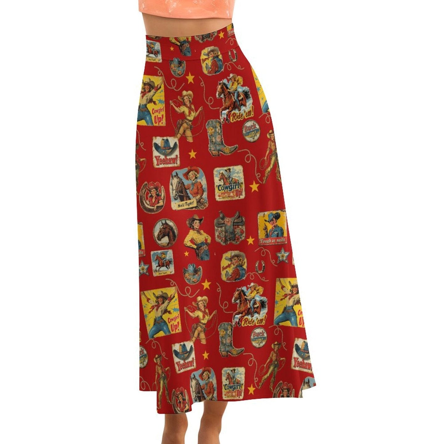 Baha Ranch Vintage Cowgirl Collage Western Skirt