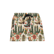 Load image into Gallery viewer, Women&#39;s Cream Cactus Boots Beach Board Shorts
