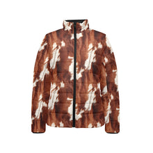 Load image into Gallery viewer, Brown Cow Print Women's Puffy Bomber Jacket
