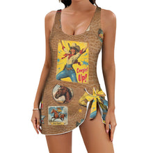 Load image into Gallery viewer, Vintage Cowgirl Collage Skirted Swim Suit
