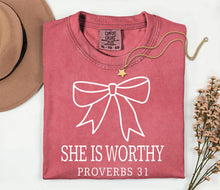 Load image into Gallery viewer, Comfort Colors Watermelon Bow She Is Worthy
