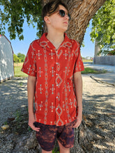 Load image into Gallery viewer, Rust Aztec Men&#39;s Western Camp Shirt
