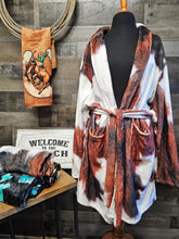 Load image into Gallery viewer, Sample Sale Brown Cowhide Print Women&#39;s Western Bath Robe size LARGE
