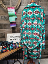 Load image into Gallery viewer, Teal Aztec Women&#39;s Western Bath Robe
