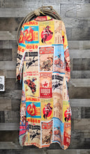 Load image into Gallery viewer, Vintage Rodeo Poster Button-Up Long Sleeve Shirt Duster Dress
