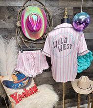 Load image into Gallery viewer, Baha Ranch Retro Pop Western Wild West Pink Pin Stripe Satin Pajamas

