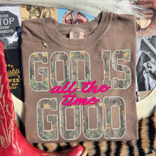Load image into Gallery viewer, God Is Good All The Time Tee | Camo Graphic Shirt | Christian Country Tee | Western Faith Shirt | Comfort Colors Graphic Tee
