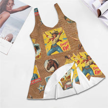 Load image into Gallery viewer, Vintage Cowgirl Collage Skirted Swim Suit
