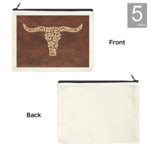 Load image into Gallery viewer, Tooled Longhorn Set of 5 bags Cosmetic Bag Made in America
