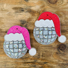 Load image into Gallery viewer, Christmas Disco Ball with Santa Hat Car Freshie
