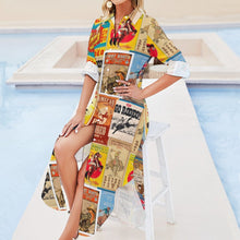 Load image into Gallery viewer, Vintage Rodeo Poster Button-Up Long Sleeve Shirt Duster Dress
