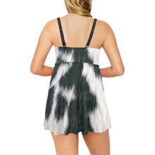 Load image into Gallery viewer, Black White Cow Hide Print Swim Dress &amp; Shorts Set
