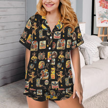 Load image into Gallery viewer, Vintage Cowgirl Collage Western Ruffle Satin Pajama Set
