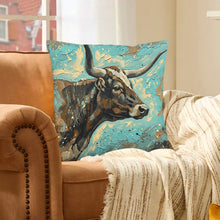 Load image into Gallery viewer, Baha Ranch Painted Longhorn Velvety Soft Pillow Case Made in America
