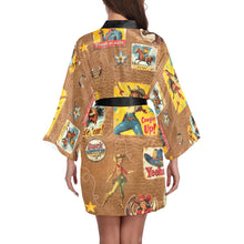 Load image into Gallery viewer, Vintage Cowgirl Collage Kimono Satin Robe
