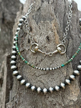Load image into Gallery viewer, 3-pc Sterling Silver Turquoise Heishi &amp; Snaffle Bit Necklace Stack
